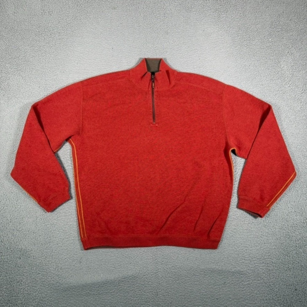 Tommy Bahama Sweater Mens XL Orange Brown Reversible 1/4 Zip Casual Preppy Logo